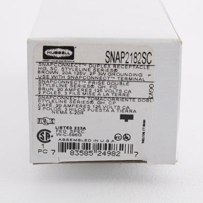 Hubbell SNAP2182SC Brown 20A SnapConnect Hospital Grade Receptacle Split Circuit