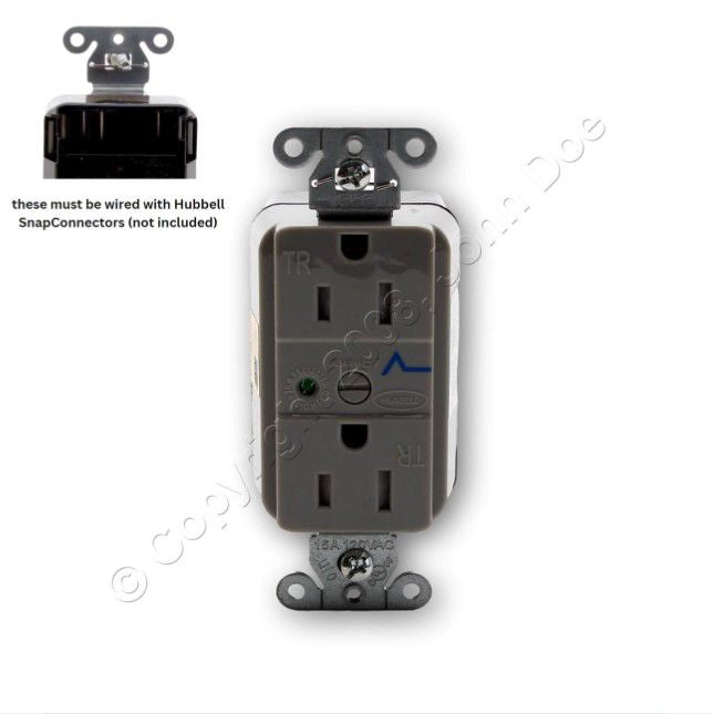 Hubbell SNAP5262GYS Gray SnapConnect SURGE Outlet Tamper Resist Receptacle 15A