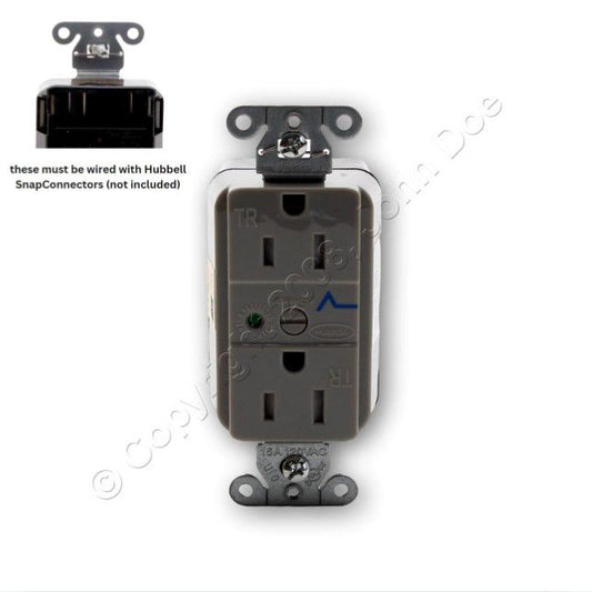 Hubbell SNAP5262GYS Gray SnapConnect SURGE Outlet Tamper Resist Receptacle 15A