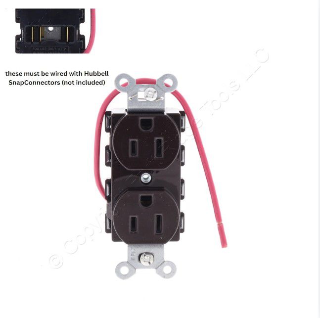 Hubbell SNAP5262SC Brown 15A SnapConnect Duplex Outlet Receptacle Split Circuit