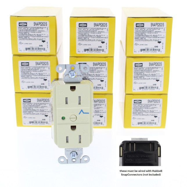 Hubbell SNAP5262IS Ivory SnapConnect SURGE Outlets Tamper Resistant 15A 10-Pack