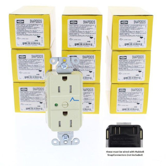 Hubbell SNAP5262IS Ivory SnapConnect SURGE Outlets Tamper Resistant 15A 10-Pack