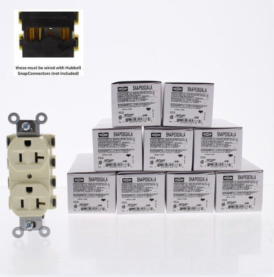 Hubbell SnapConnect Duplex Receptacle Almond 20A 125V Specification Grade