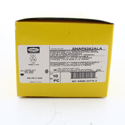 10 Hubbell SNAP5362ALA Almond SnapConnect Outlet Receptacles Spec Grade 20A