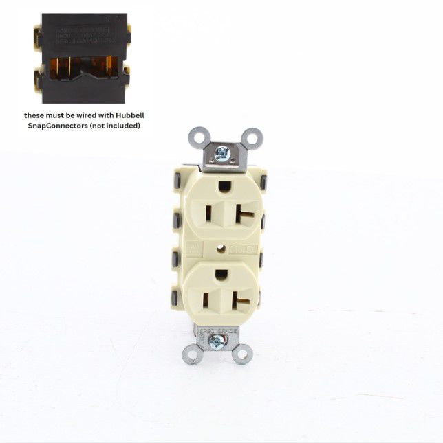 Hubbell SNAP5362ALA Almond SnapConnect Duplex Outlet Receptacle Spec Grade 20A