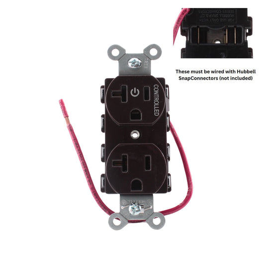 Hubbell Brown SnapConnect Receptacle 1/2 Controlled 20A Outlet SNAP5362C1