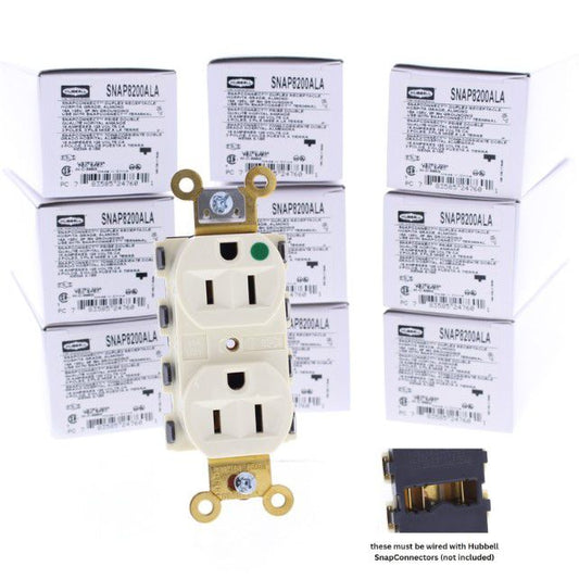 10 Hubbell Almond SnapConnect Hospital Grade Receptacles Outlet 15A SNAP8200ALA