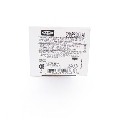 Hubbell SNAP8200LAL SnapConnect Light Almond 15A Hospital Receptacle Outlet