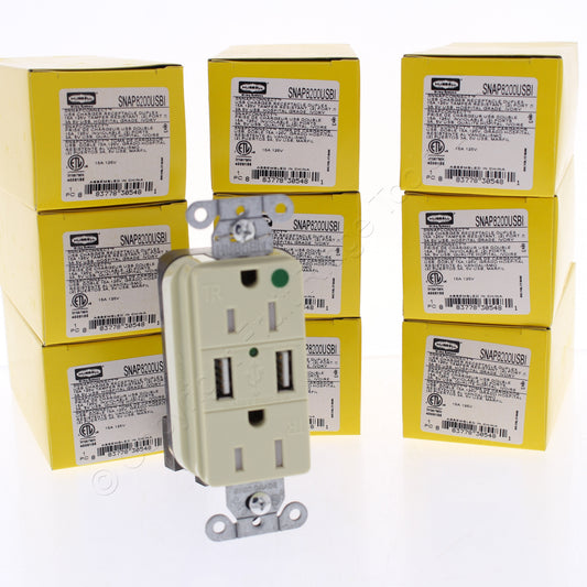 10 Hubbell Ivory Hospital Grade SnapConnect 15A TR Receptacles USB SNAP8200USBI