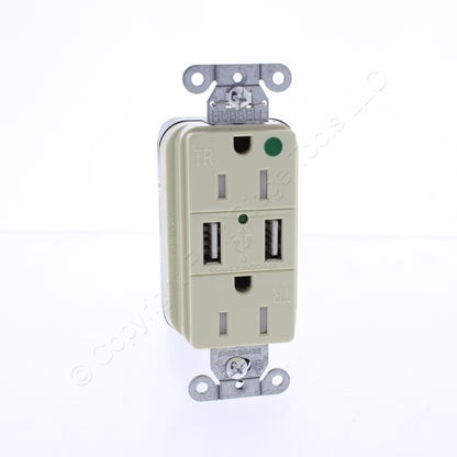 10 Hubbell Ivory Hospital Grade SnapConnect 15A TR Receptacles USB SNAP8200USBI
