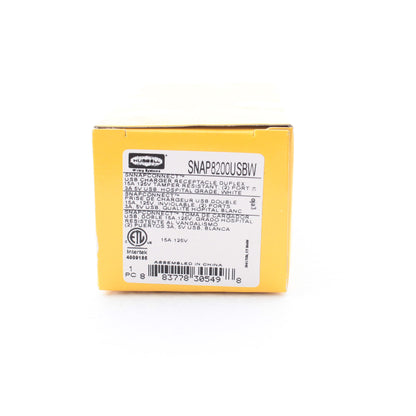 Hubbell White Hospital Grade SnapConnect 15A TR Receptacle 2.0 USB SNAP8200USBW