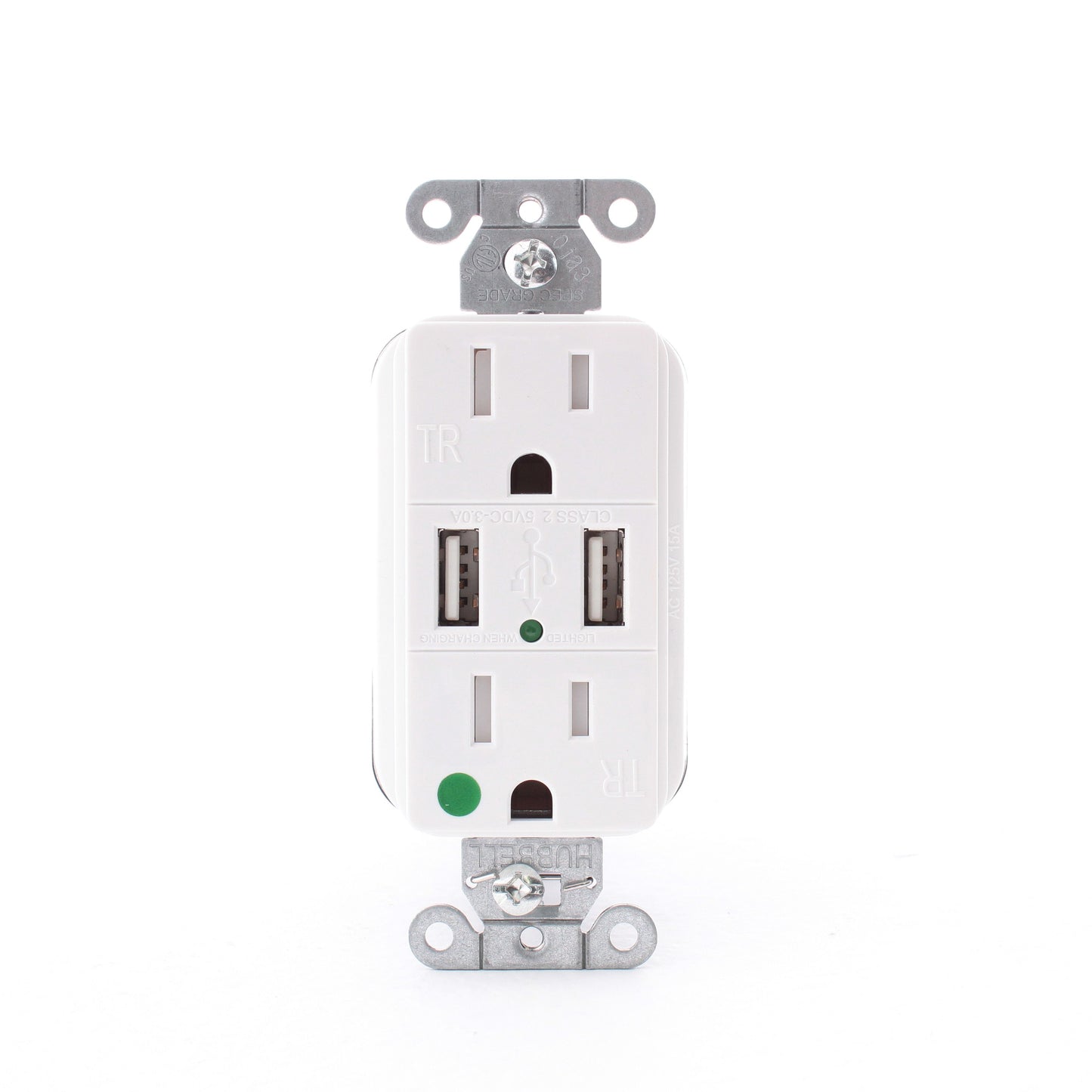 Hubbell White Hospital Grade SnapConnect 15A TR Receptacle 2.0 USB SNAP8200USBW