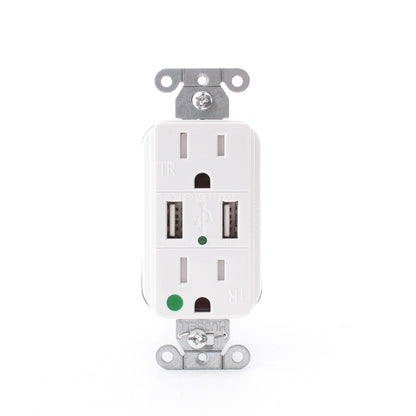 Hubbell White Hospital Grade SnapConnect 15A TR Receptacle 2.0 USB SNAP8200USBW