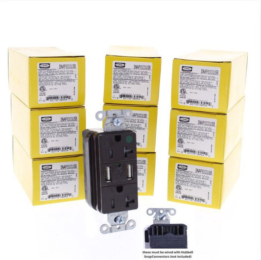 Hubbell SNAP8300USB Brown Hospital SnapConnect 20A TR Receptacles USB 10-Pack