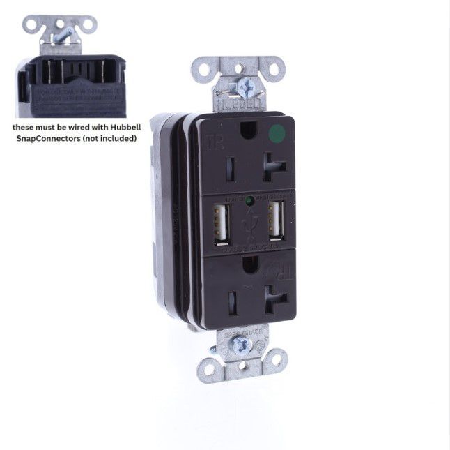 Hubbell Brown Hospital Grade SnapConnect 20A TR Receptacle 2.0 USB SNAP8300USB