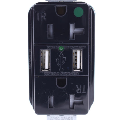 10 Hubbell Black Hospital Grade SnapConnect 20A TR Receptacles USB SNAP8300USBBK