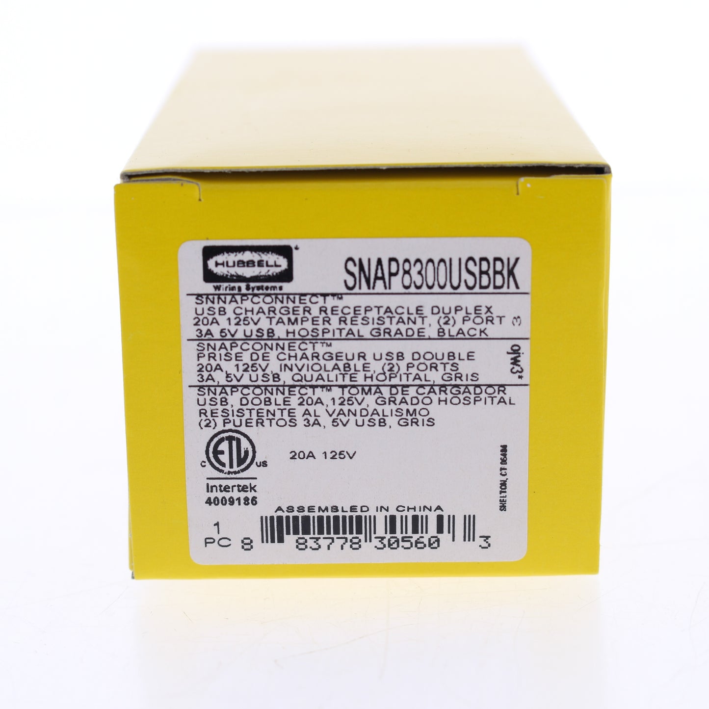 Hubbell Black Hospital Grade SnapConnect 20A TR Receptacle 2.0 USB SNAP8300USBBK