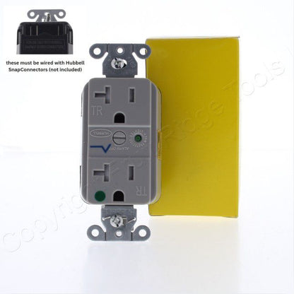Hubbell SNAP8362GYS Gray SnapConnect SURGE Outlet Tamper Resist Receptacle 20A