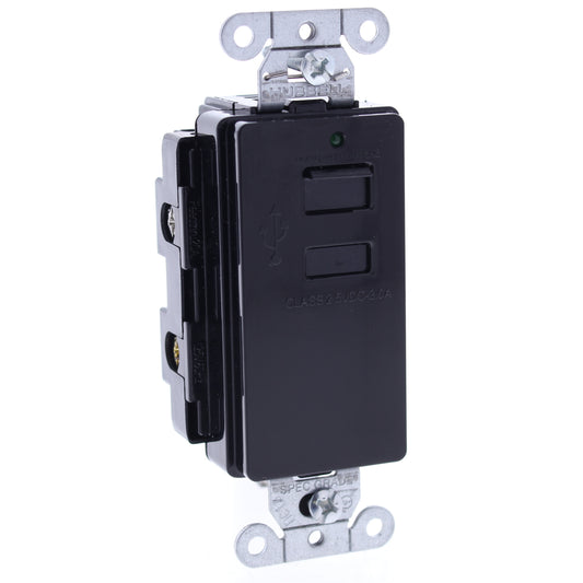 10 Hubbell Black 2-Port Charger Outlets USB-A 3A Switched Port Door! USB2BK