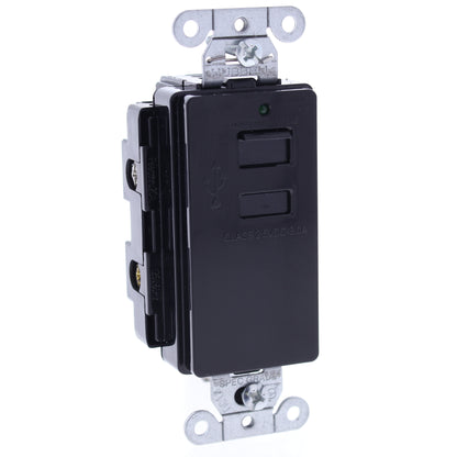 Hubbell Black 2-Port Charger Outlet USB-A 3A 5VDC Switched Port Door! USB2BK