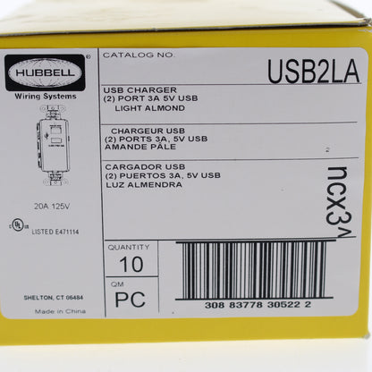 10 Hubbell Lt Almond 2-Port Charger Outlets USB-A 3A Switched Port Door! USB2LA