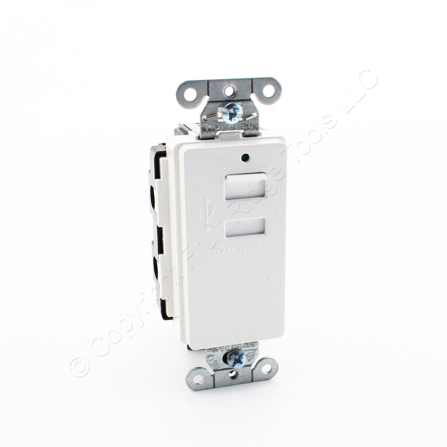 Hubbell White 2-Port Charger Outlet USB-A 3A 5VDC Switched Port Door! USB2W