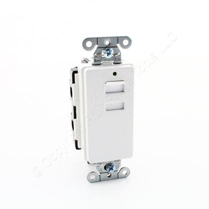 Hubbell White 2-Port Charger Outlet USB-A 3A 5VDC Switched Port Door! USB2W