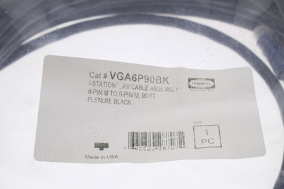 Hubbell VGA6P90BK 90ft 8-Pin Mini DIN M/M VGA Cable PlugnPlay XEnd Plenum Patch
