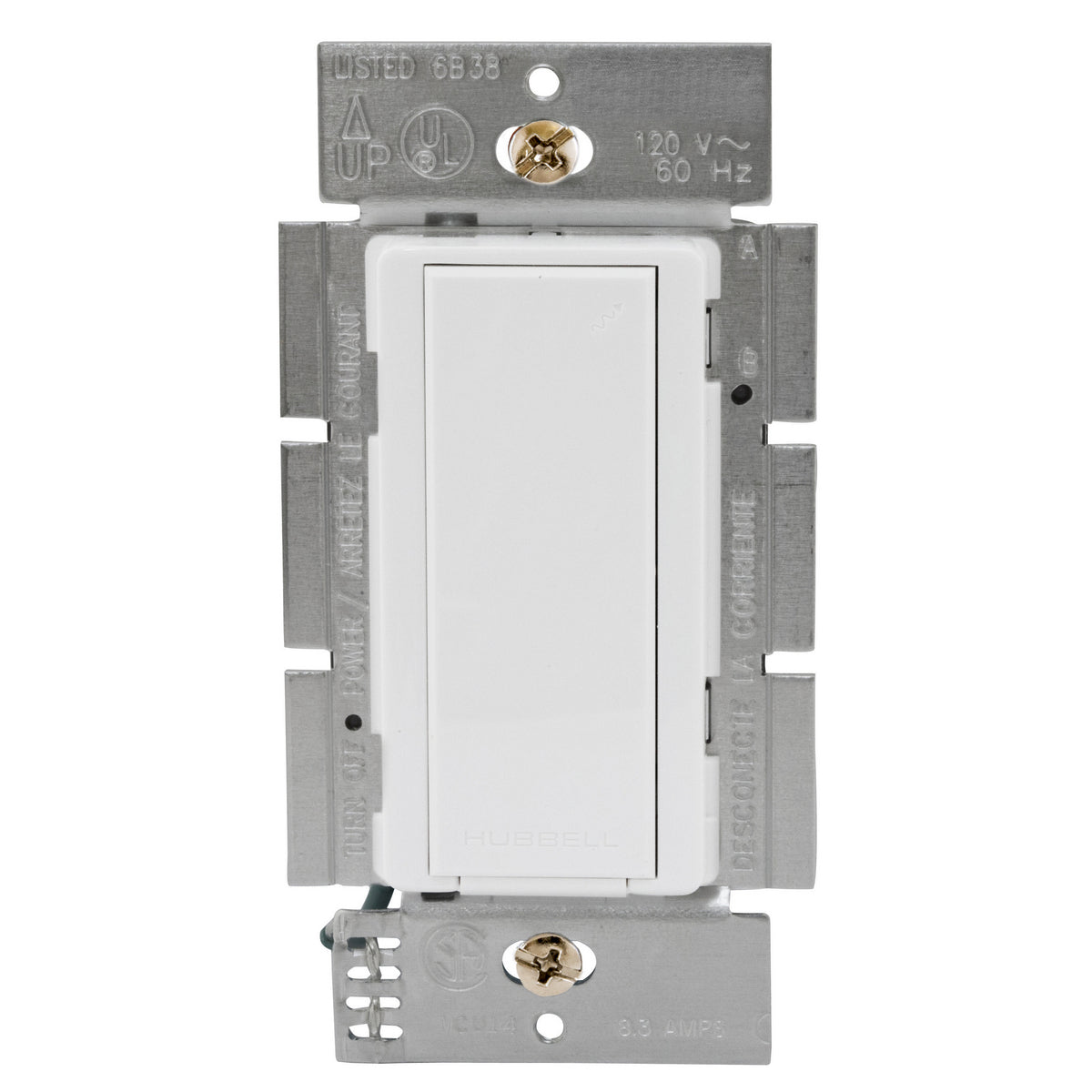 Hubbell WLAS120W White Decorator Light Switch RF Receiver Single Pole 8.3A 120V