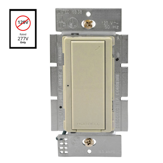 Hubbell WLAS277I Ivory Decorator Light Switch RF Receiver Single Pole 8.3A 277V