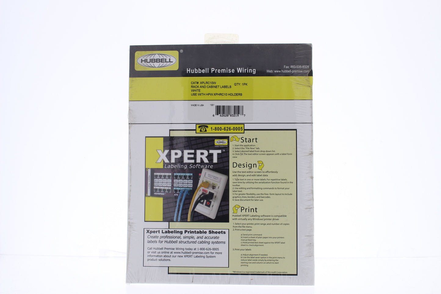Hubbell Rack/Cabinet Labels For HPW XPHRC10 Holders 10-Pack XPLRC10W