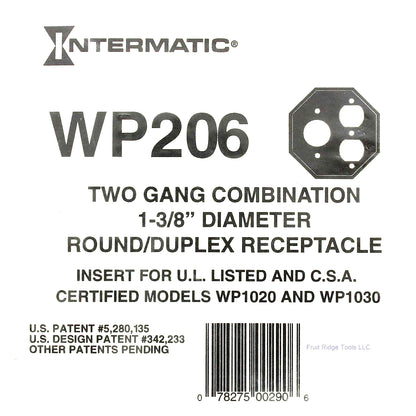 Intermatic 2-Gang Waterproof Duplex Receptacle 1-3/8" Dia Insert Plate WP206