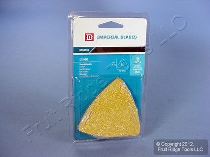 5 USA Made Hook and Loop Imperial Blades 60 Grit Triangle Sandpapers 5TSP60