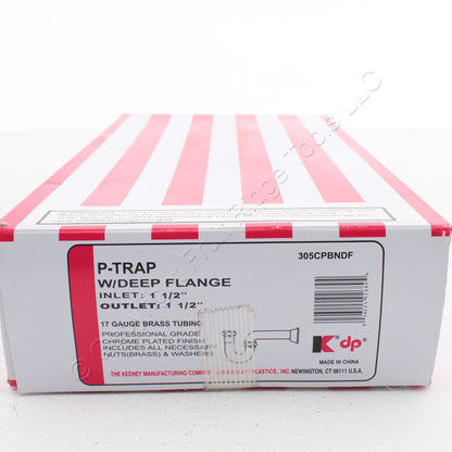 Keeney 305CPBNDF 1.5" 17ga Chrome Plated Brass P-Trap Tubing without Cleanout