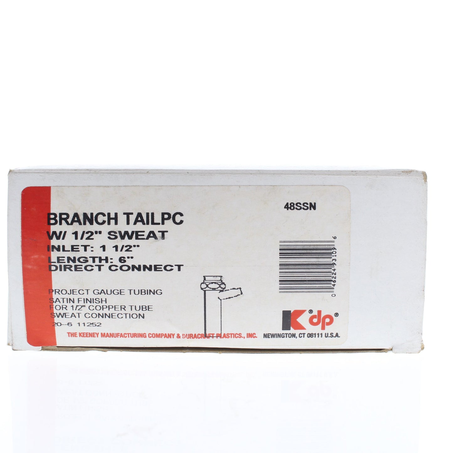 Keeney #48SSN 6" Satin Branch Tailpiece 1.5" Inlet w/ 1/2" Sweat Direct Connect