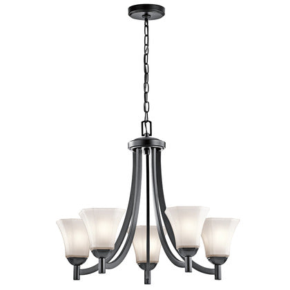 Kichler 43631BK 5-Light Black Chandelier w/ Satin Etched w/ White InSide Shade