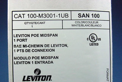 Leviton 100-M3001-1UB White Power Over Ethernet Cable Data Midspan 1-Port PoE