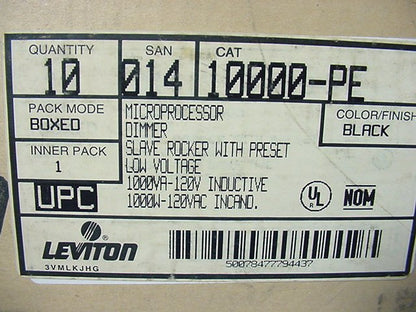 Leviton 10000-PE Black Decora Micro Slave Rocker Dimmer Switches w/Preset 10pcs