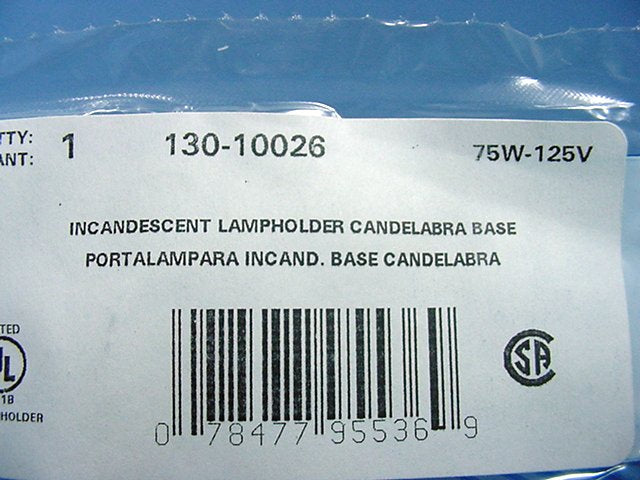 Leviton 10026 Candelabra Lamp Holder Light Socket E12 Adjustable Hickey 75W 125V