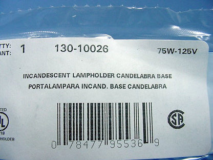 Leviton 10026 Candelabra Lamp Holder Light Socket E12 Adjustable Hickey 75W 125V