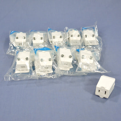 10 White Leviton 1-15 Straight Blade Connector Plugs Nema 1-15R 15A 125V 102-W