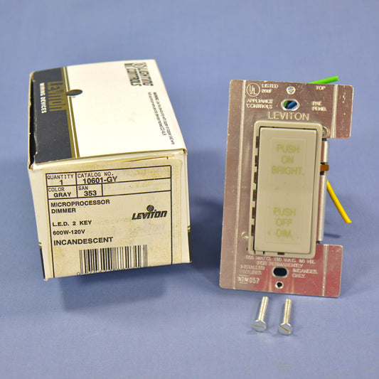 Leviton Gray Multi-Way On/Off Dimmer Switch MicroDim 600W Incandescent 10601-GY