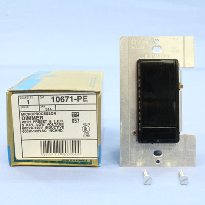 Leviton 10671-PE Black Dimmer Switch MicroDim Preset 3-Key 600W Incandescent