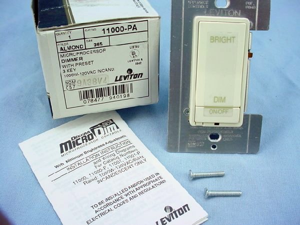 Leviton Almond Multi-Way 3-Key Dimmer Switch MicroDim 1000W 11000-PA Boxed