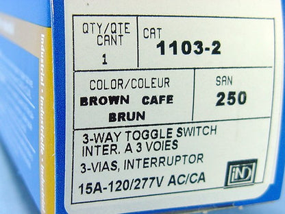 Leviton 1103-2 Brown Industrial Grade 3-Way Toggle Light Switch 15A 120/277V