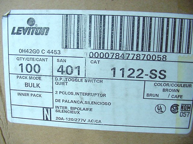 Leviton 1122-SS Brown Short Strap Toggle Light Switches Double Pole 20A 100-Pack