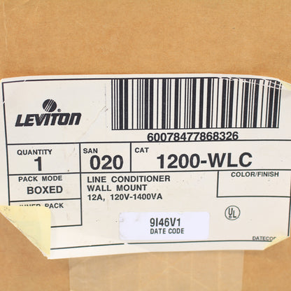 Leviton 1200-WLC Power Line Conditioner Wall Mount Hard Wired 12A 120V-1400VA