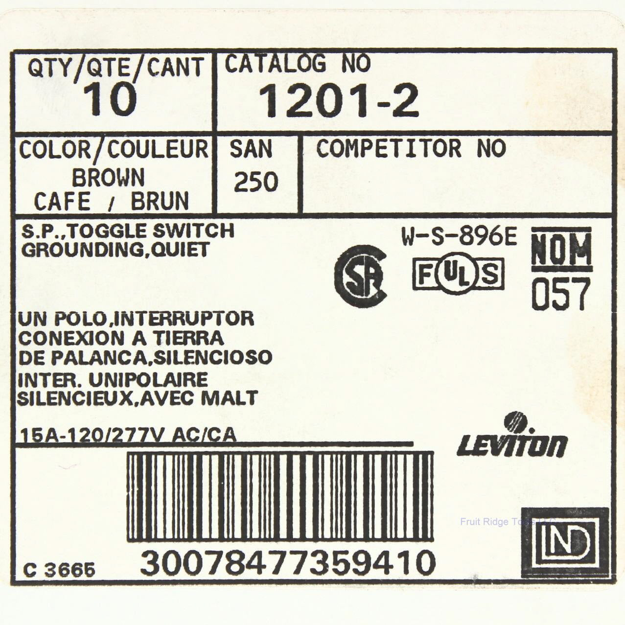 Leviton 1201-2 Brown Single Pole Toggle Light Switches 15A Industrial Grade 10pc