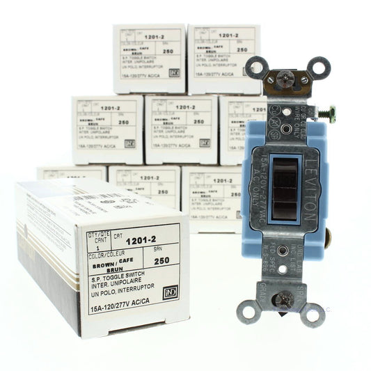 Leviton 1201-2 Brown Single Pole Toggle Light Switches 15A Industrial Grade 10pc