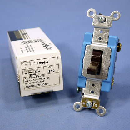 Leviton Brown Industrial Grade Single Pole Toggle Wall Light Switch 15A 1201-2